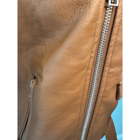 Love Tree Caramel Brown Vegan Leather Moto Biker Jacket size Large - Picture 8 of 9